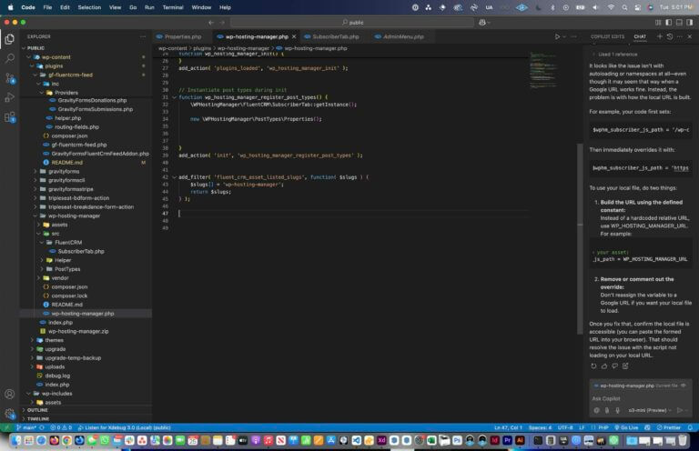 FluentCRM Asset Listed Slugs filter in VS Code