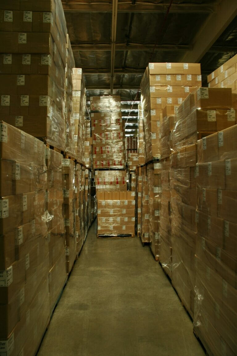 Rows of boxes in a deep inventory
